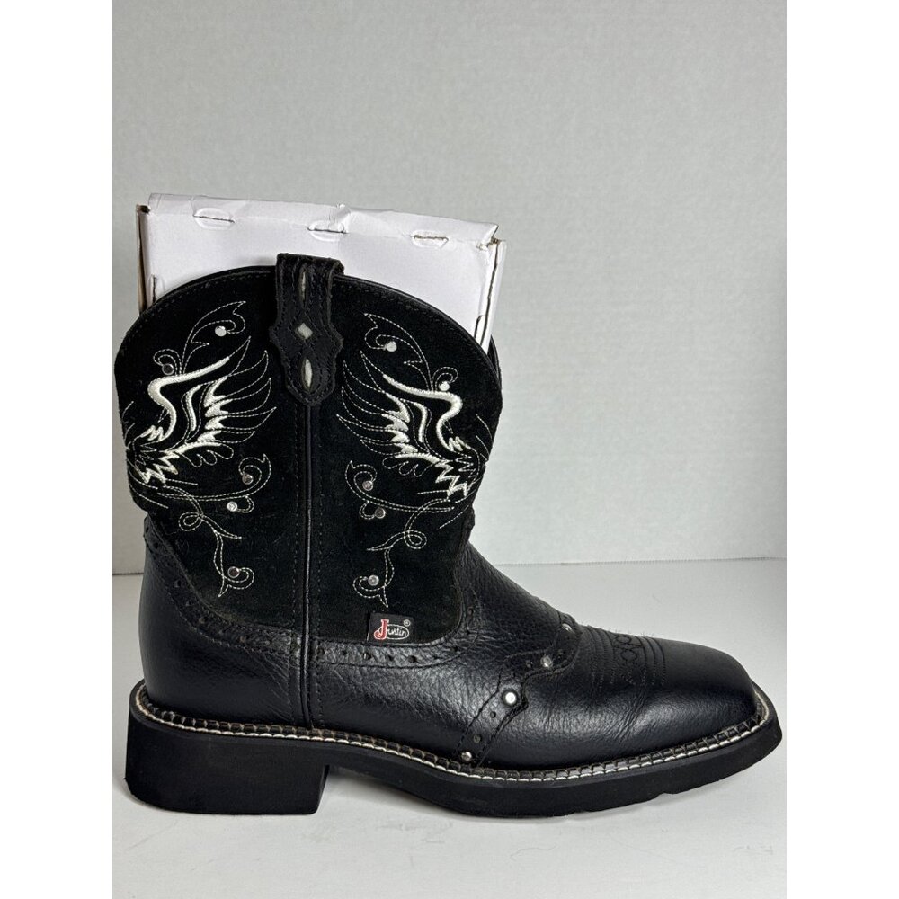Justin Boots Black Gypsy Embroidered Square Toe Western L9977 Womens 8.5B - Picture 6 of 16